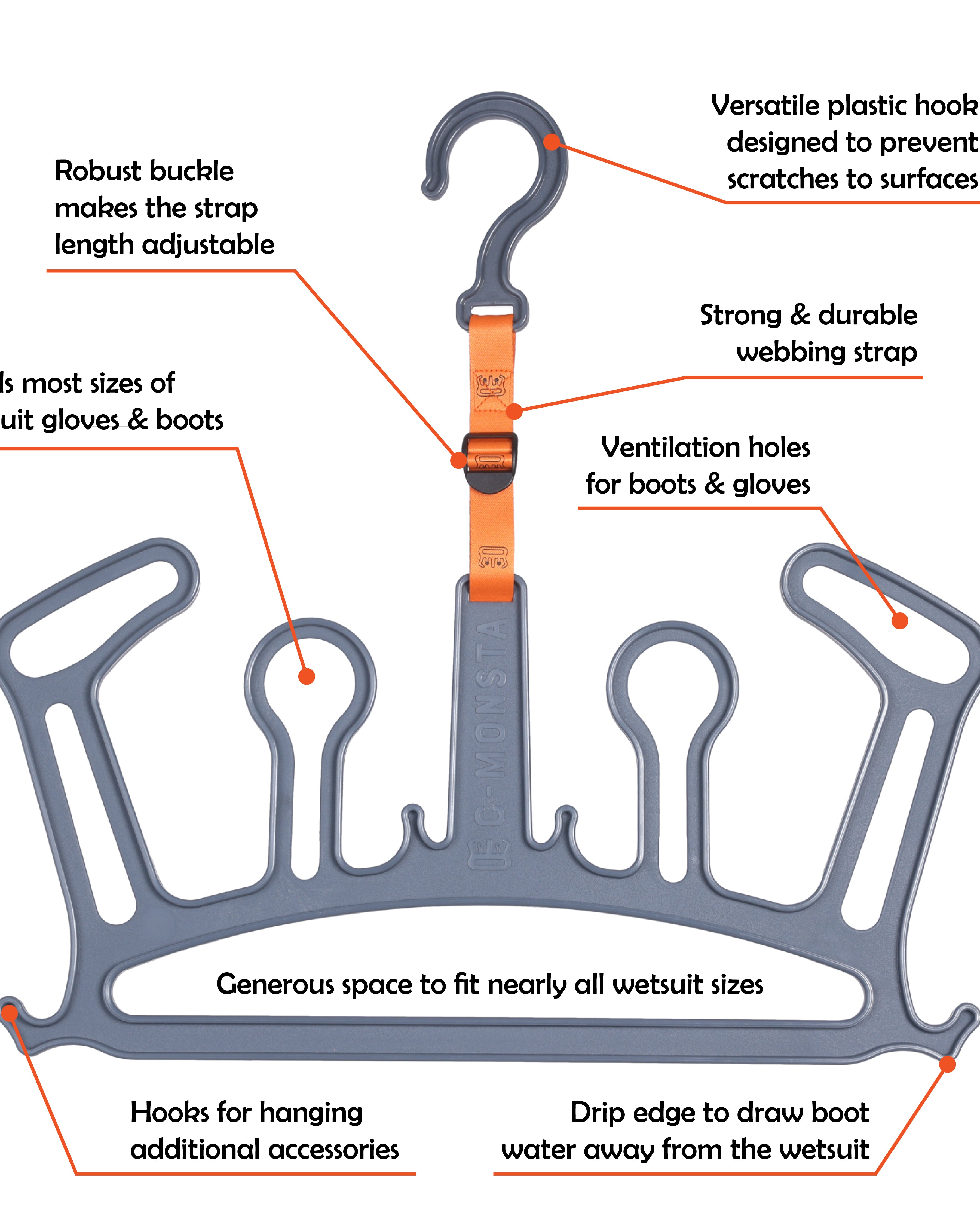 C-monsta wetsuit hanger. Hanger for wetsuits boots gloves after surfing or scuba diving
