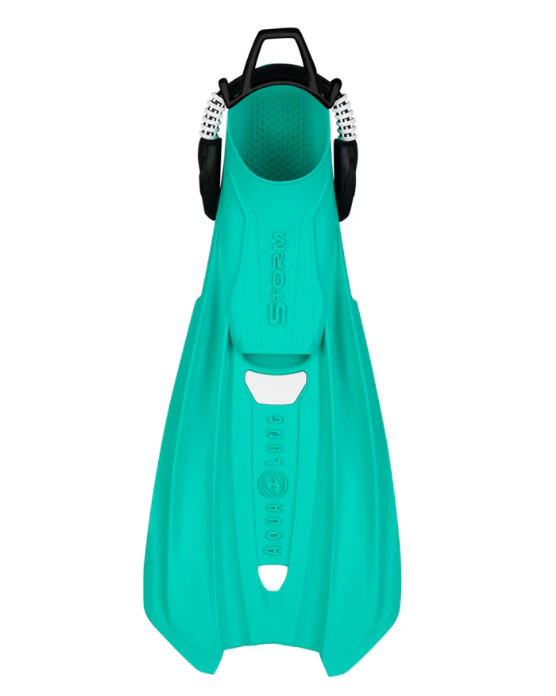 glacier blue diving fin with black straps from Aqualung. Storm fins Glacier