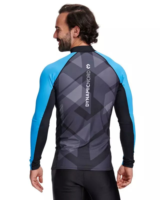 Men's DYNAMICNORD Rashguard featuring a sleek design and vibrant blue accents, ideal for watersports.